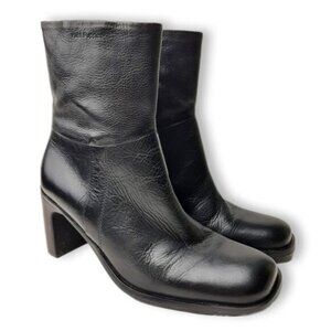 HUSH PUPPIES Waterproof Genuine Leather Square Toe Ankle Bootie Black Sz 5.5 M